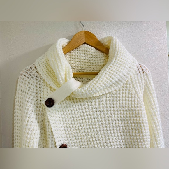 Asvivid Cream Turtle Cowl Neck Long Sleeve Wrap Asymmetric Sweaters Medium - Picture 4 of 7